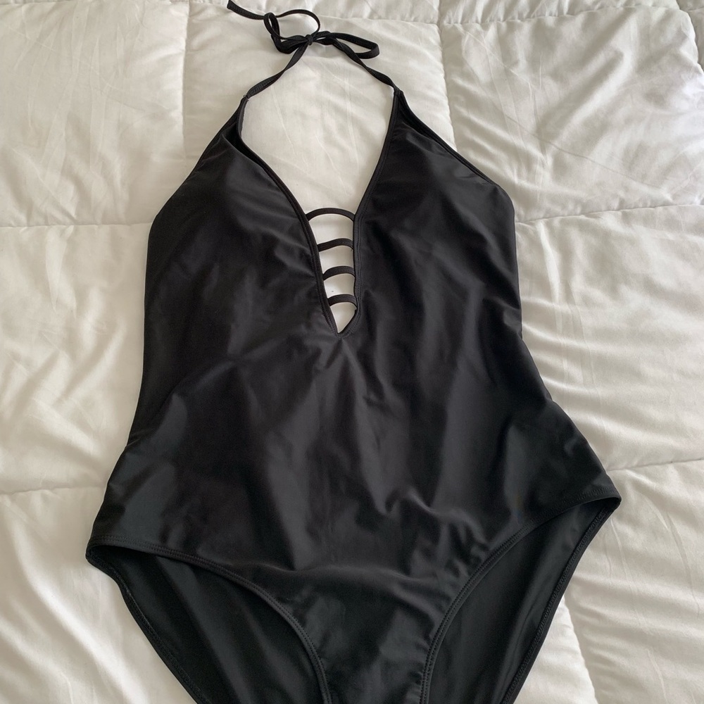 Sexy one piece black bathing suit
